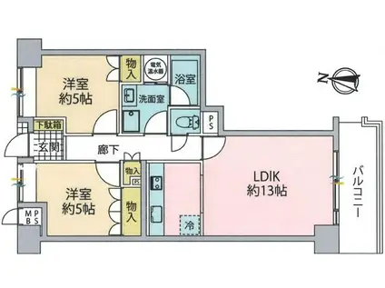 一橋学園ガーデニア(2LDK/4階)の間取り写真