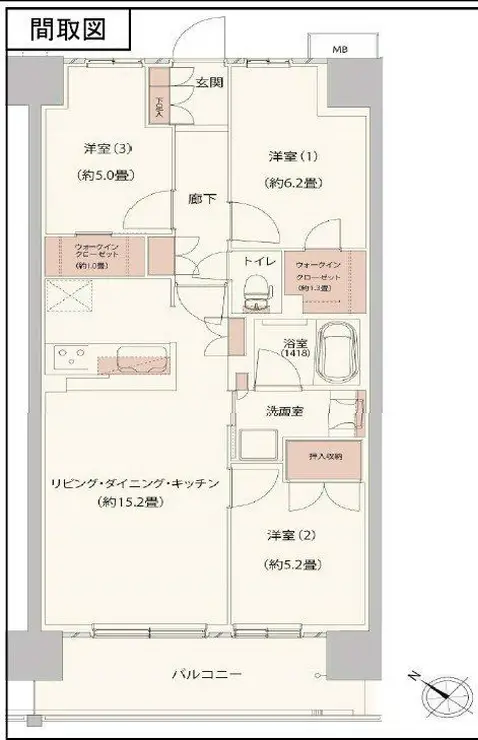 クレストフォルム柏サウスウイング 3階階 間取り