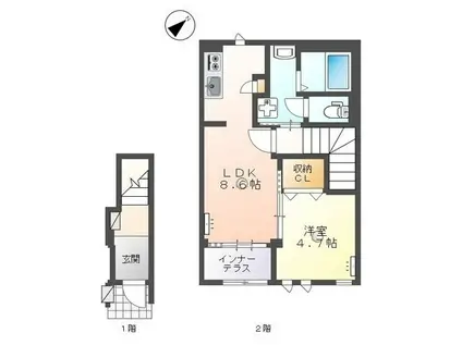 メゾン和(1LDK/2階)の間取り写真