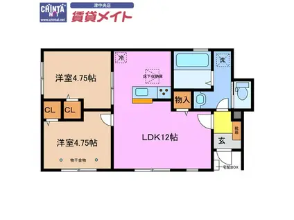 リーブルファイン津興 2号棟(2LDK/1階)の間取り写真