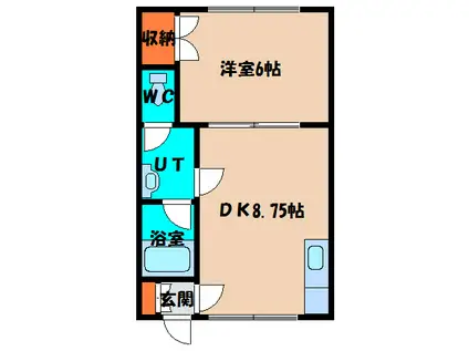 パレス美原B棟(1DK/3階)の間取り写真