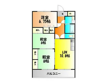 桃の里マンション(3LDK/1階)の間取り写真
