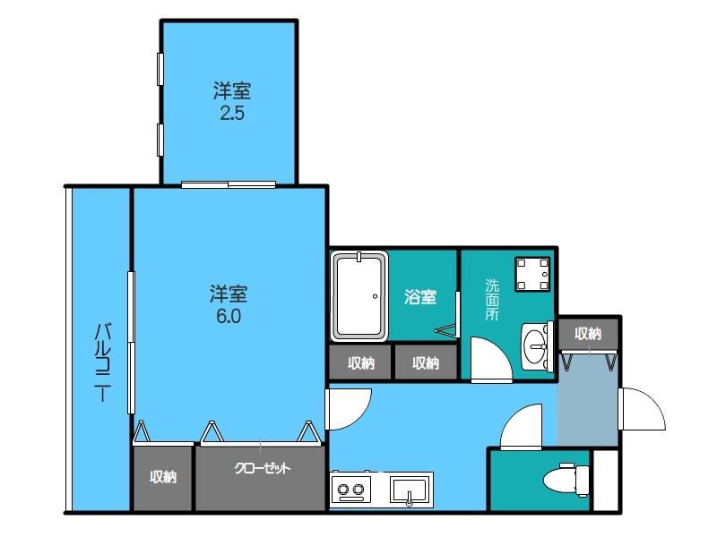 URBAN上大川前(1SK/2階)の間取り写真
