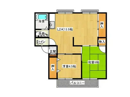 サンビレッジ八尾(2LDK/2階)の間取り写真