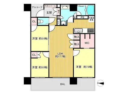グランドメゾン浄水ガーデンシティセントラルフォレストI(3LDK/2階)の間取り写真
