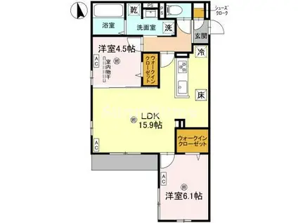 クラシスト甲子園一番町II(2LDK/3階)の間取り写真