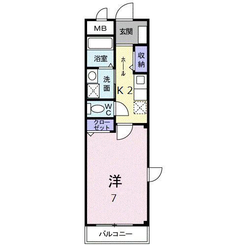 ローレル本町(1K/2階)の間取り写真