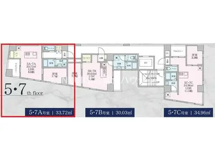 FJナインフロアビル(1LDK/7階)の間取り写真