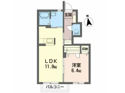 ルパルクB(1LDK/1階)の間取り写真