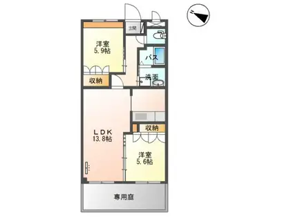 SLOWHAND弐番館(2LDK/1階)の間取り写真