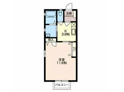 レリアン A棟(1K/2階)の間取り写真