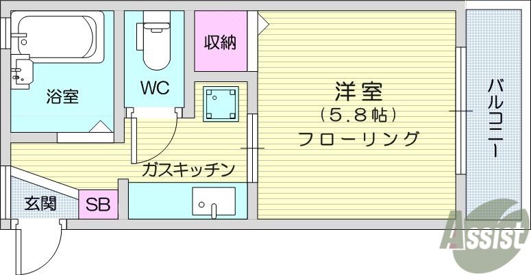 Αスペース(1K/1階)の間取り写真