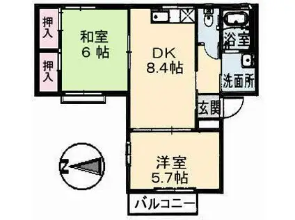 エターナルハイツ中村(2DK/2階)の間取り写真