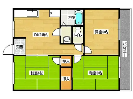 コーポ谷岡(2LDK/4階)の間取り写真