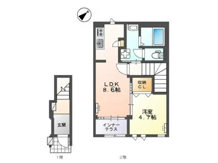 メゾン和(1LDK/2階)の間取り写真