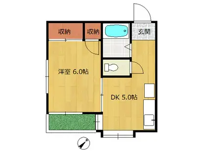 ピュアハウス(1DK/1階)の間取り写真