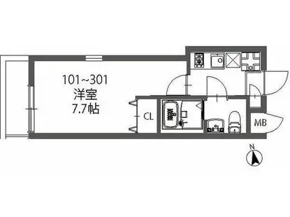 モダンゲート実籾(1K/1階)の間取り写真
