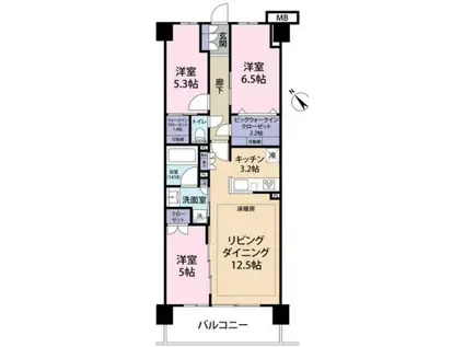 クレストシティ鎌倉大船サウス(3LDK/2階)の間取り写真