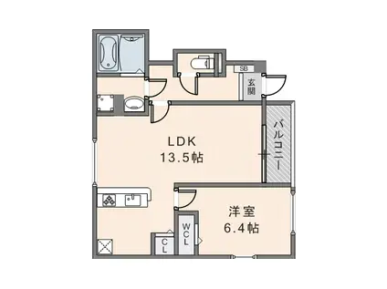 ハルノテラス(1LDK/1階)の間取り写真