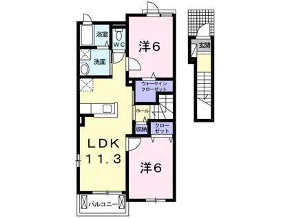 ル・シェノンB(2LDK/2階)の間取り写真