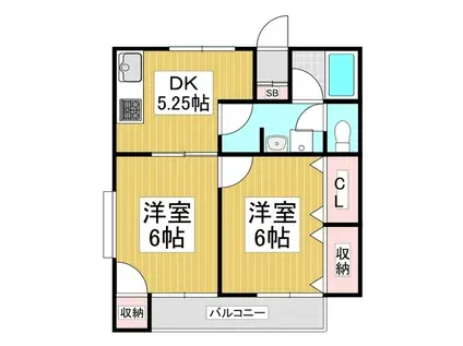 ヴィラ石芝(2DK/3階)の間取り写真