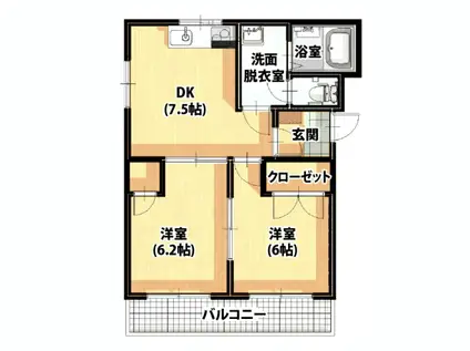 グランシャリオ(2DK/1階)の間取り写真