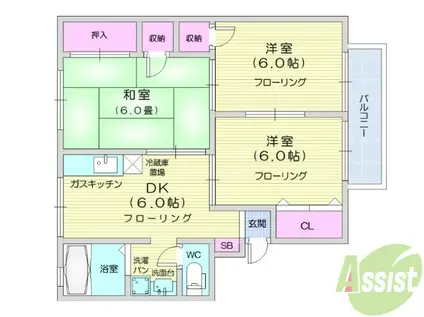 アメニティゾーン沖野(3DK/2階)の間取り写真