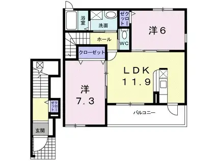 メリディオ静波(2LDK/2階)の間取り写真
