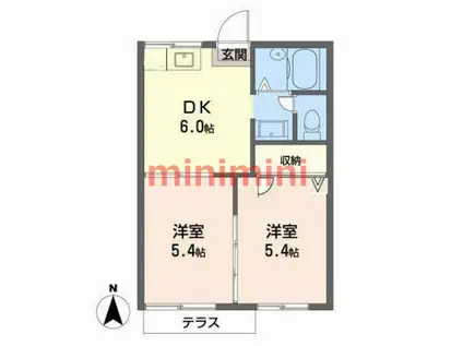 神内ハイツB(2DK/1階)の間取り写真