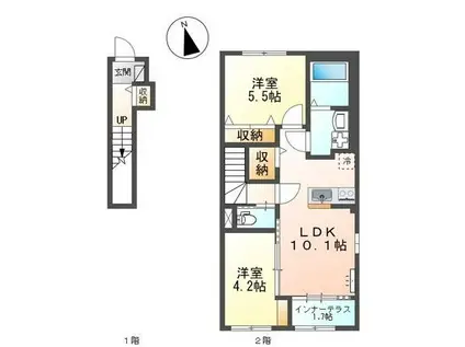 スターテラス岩倉(2LDK/2階)の間取り写真