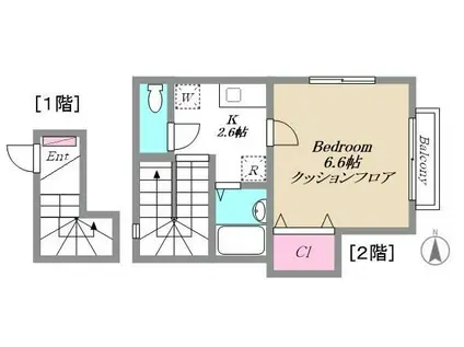 フラッツァプリモII(1K/2階)の間取り写真