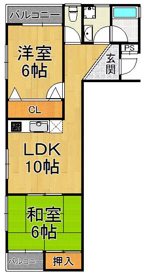 芦屋エルジャンⅡ(2LDK/1階)の間取り写真