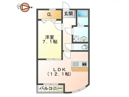 グレイスフルヒルズ南佐古(1LDK/2階)の間取り写真