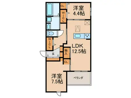 ARMOJOUR B棟(2LDK/1階)の間取り写真