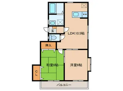 城南サザンハイツ D(2LDK/2階)の間取り写真