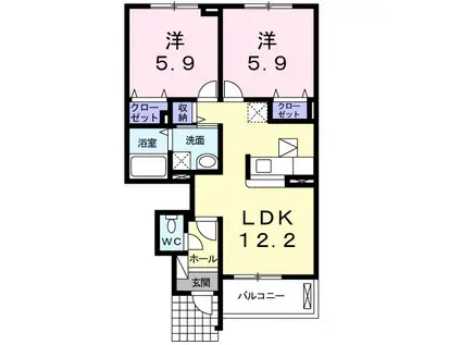 ローズパ-ク 一番館(2LDK/1階)の間取り写真