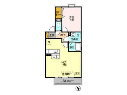 オベルジーヌA棟(1LDK/2階)の間取り写真