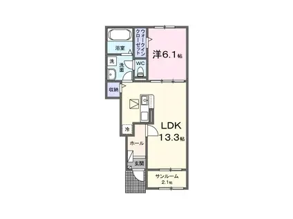 ユーフォリアA(1LDK/1階)の間取り写真