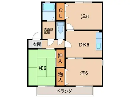 グリーングラスA棟(3DK/2階)の間取り写真