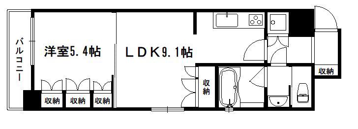 リーガル京都五条大宮(1LDK/5階)の間取り写真