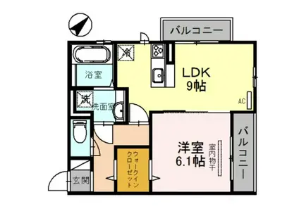 ティーガーデンヴィレッジB棟(1LDK/2階)の間取り写真