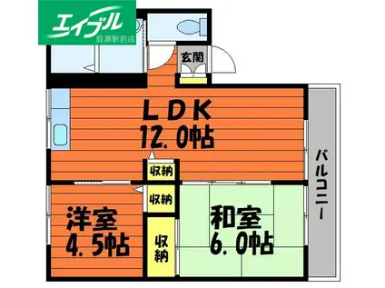 笹沖ハイムI(2LDK/1階)の間取り写真