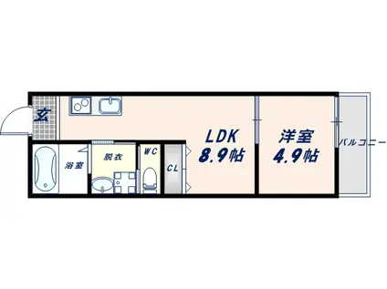 新深江ベルハイツ(1LDK/3階)の間取り写真