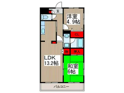 エクセルシア(2LDK/2階)の間取り写真