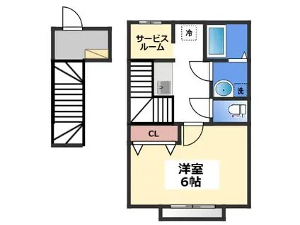 ホワイトローズI(1SK/2階)の間取り写真