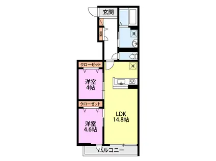 DESIGN MAISON N.STA 3S C棟(2LDK/2階)の間取り写真