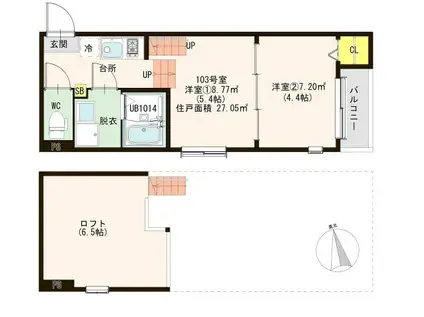 ハーモニーテラス福田町IV(2K/1階)の間取り写真