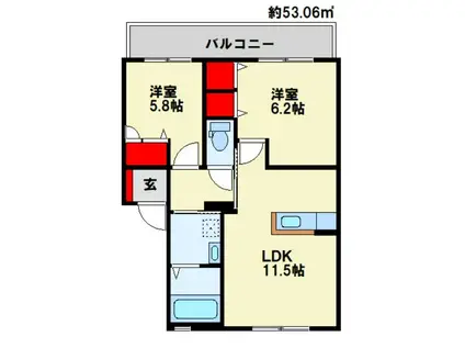 クラヴィエひびきの(2LDK/1階)の間取り写真