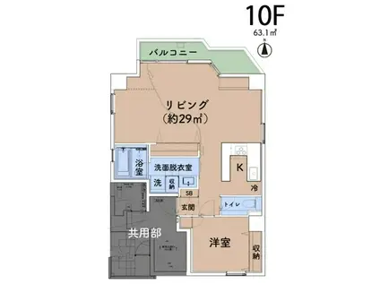 アーバングリーン(1LDK/10階)の間取り写真