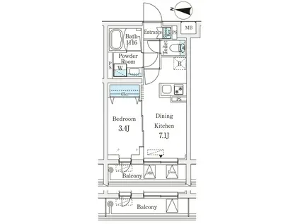 ラティエラ品川西大井(1DK/3階)の間取り写真